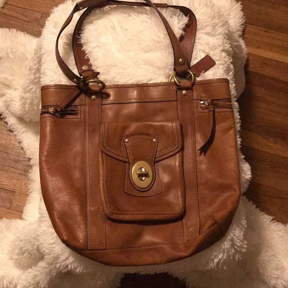 Light brown/ tan leather Coach purse